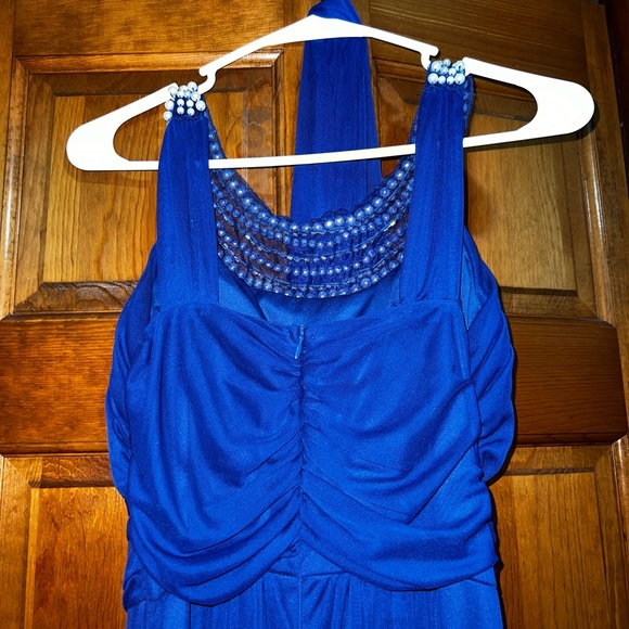 Size 6 Royal Blue Maxi Dress with Pearl Design at the top - Picture 2 of 5